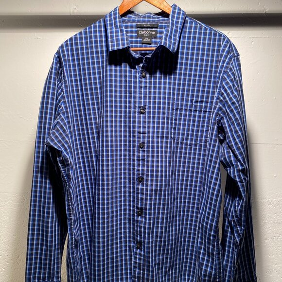 Claiborne Men's 2-Ply Slim Fit Checkered Button Down Shirt - Picture 2 of 5